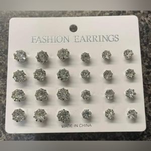 12 Pair Pack Of Cubic Zicornia Stud Earring